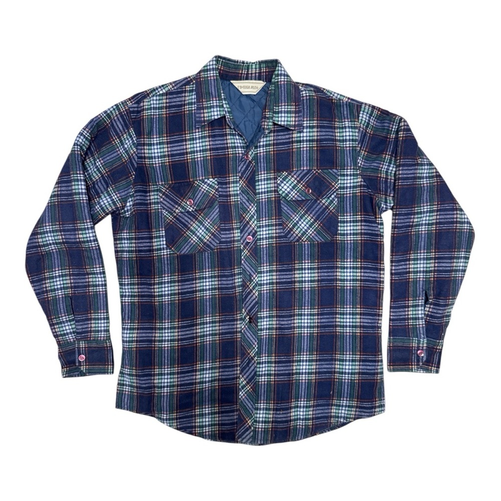 Vintage Navy/Multicolor Plaid Quilted Long Sleeve Flannel Shirt Jacket